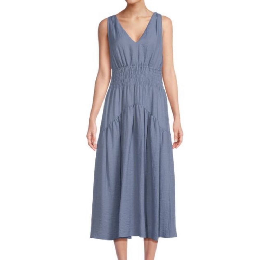 Vince Smocked Midi Dress in a beautiful blue